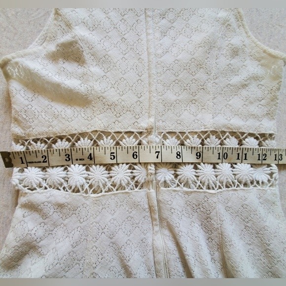 Free People mini dress floral ivory lace crochet daisy waist grad bridal small 0 - Picture 8 of 9